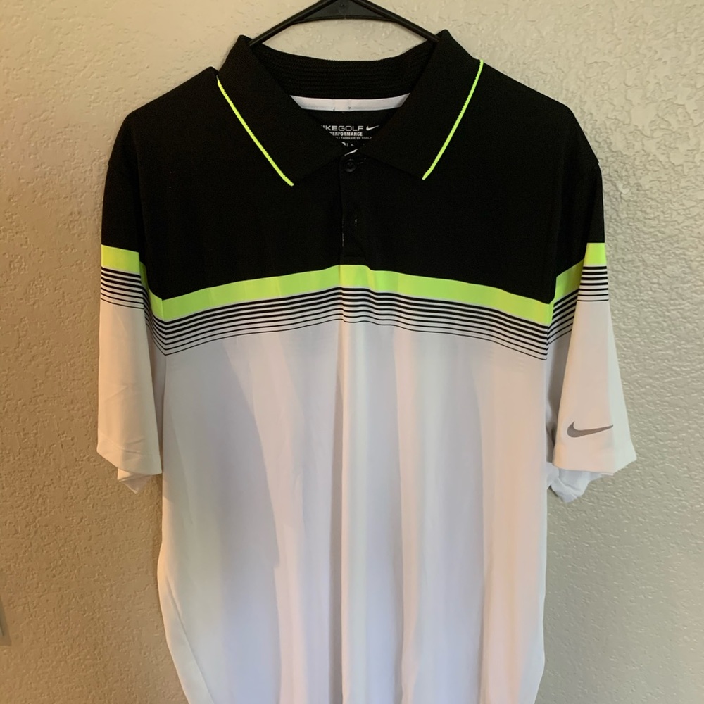 Nike golf Dri Fit black and volt stripe EUC! Look!